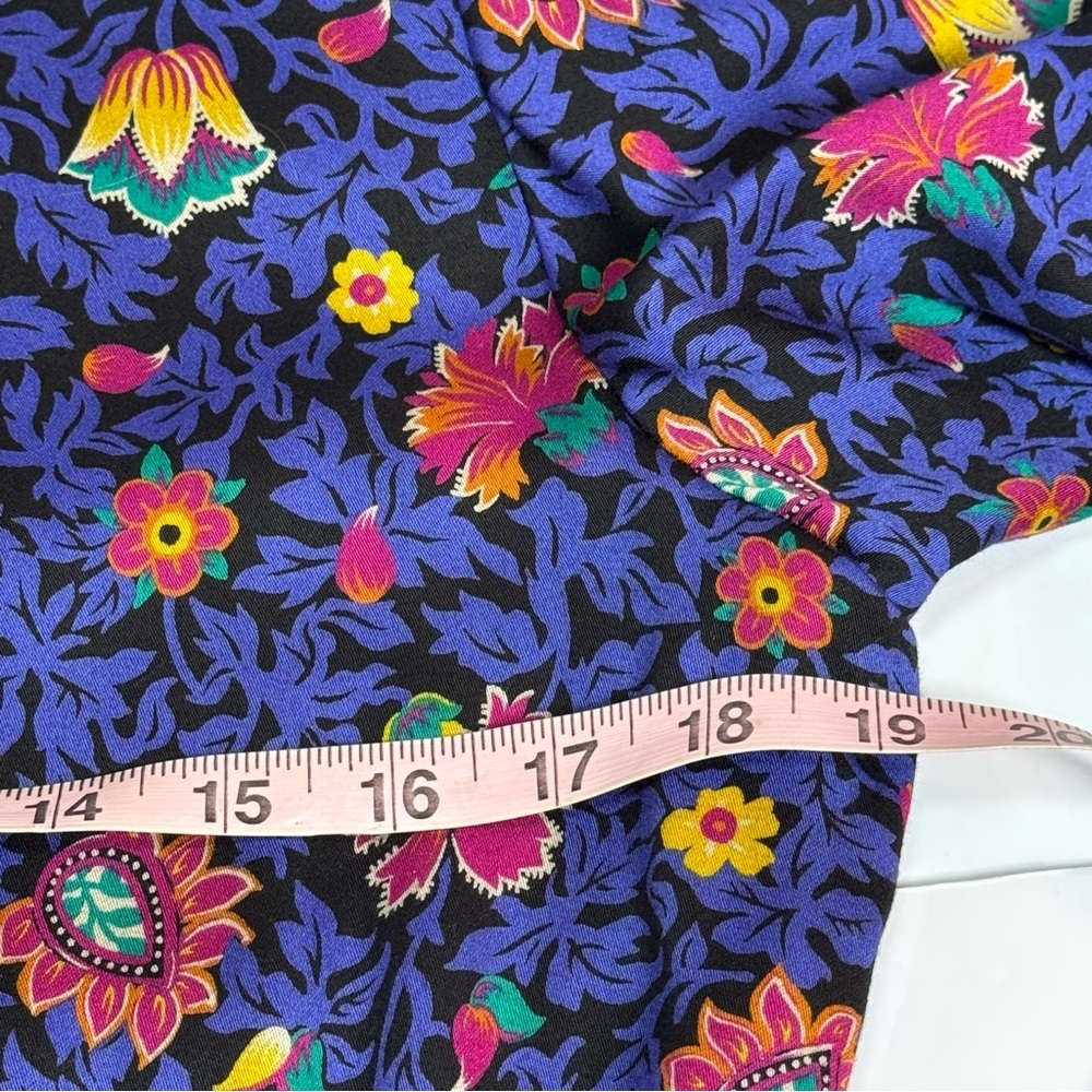 Liz Claiborne Vintage Floral Midi Dress Petite 8 Blue Rayon Belted Long Sleeve - Picture 6 of 11